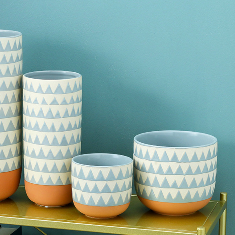 Chevron Pottery Vase - Flower vase for home decor, office and gifting | Room decoration items