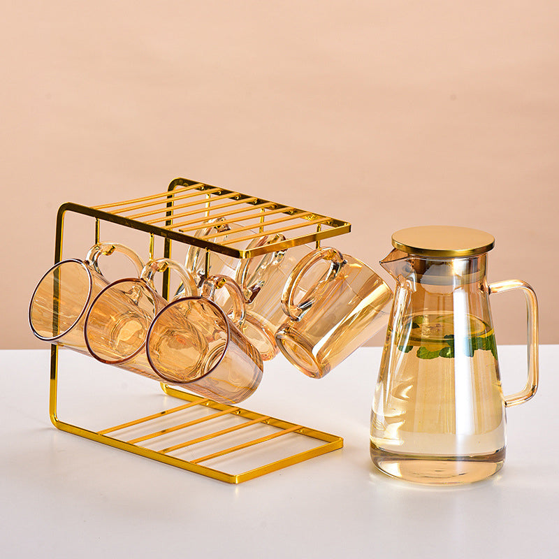 Amber Glass Jug and Cup Set of 7 - Tea set, glass jug set, glassware set | Drinkware set for Dining table & Home decor