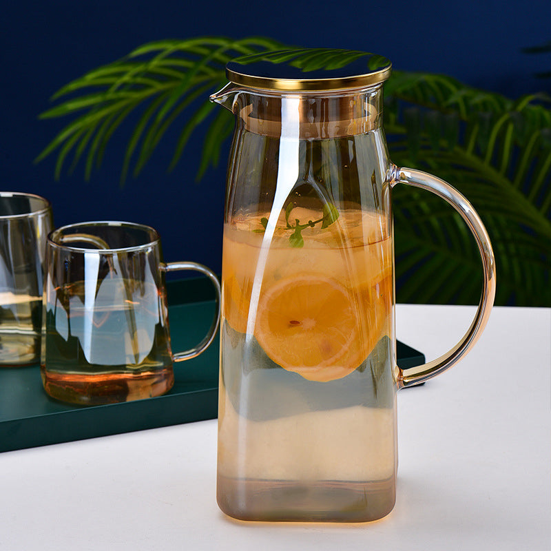 Amber Glass Jug and 4 Cups Set - Tea set, glass jug set, glassware set | Drinkware set for Dining table & Home decor