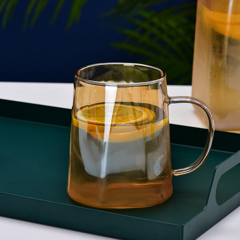 Amber Glass Jug and 4 Cups Set - Tea set, glass jug set, glassware set | Drinkware set for Dining table & Home decor