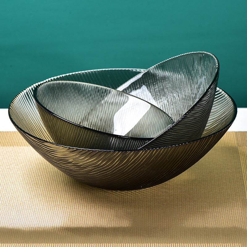 Waves Glass Bowl Set of 3 Grey - Glass bowl, serving bowl set, bowl for snacks, glass serving bowl, large serving bowl | Bowls for dining table & home decor