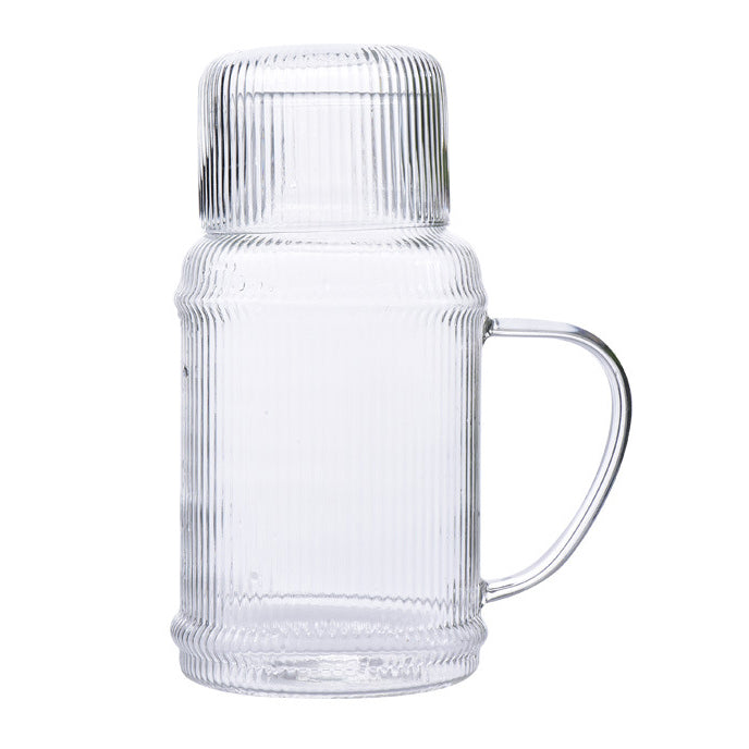 Modern Ribbed Glass Jug and Cup Set - Tea set, glass jug set, glassware set | Drinkware set for Dining table & Home decor