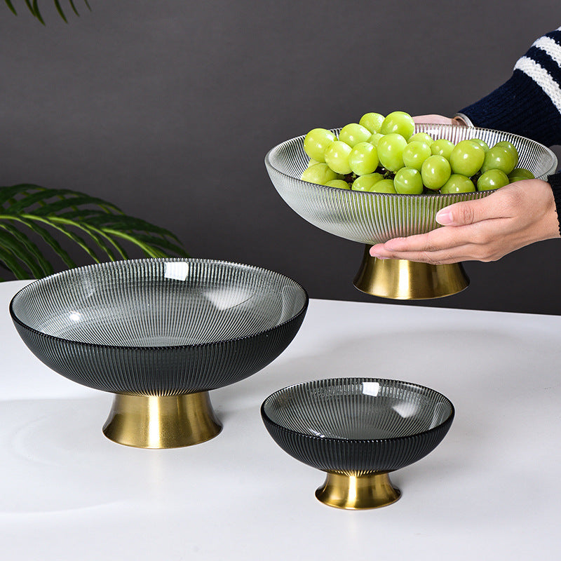 Grey and Gold Fruit Bowl - Glass bowl, serving bowls, bowl for snacks, glass serving bowl, large serving bowl | Bowls for dining table & home decor