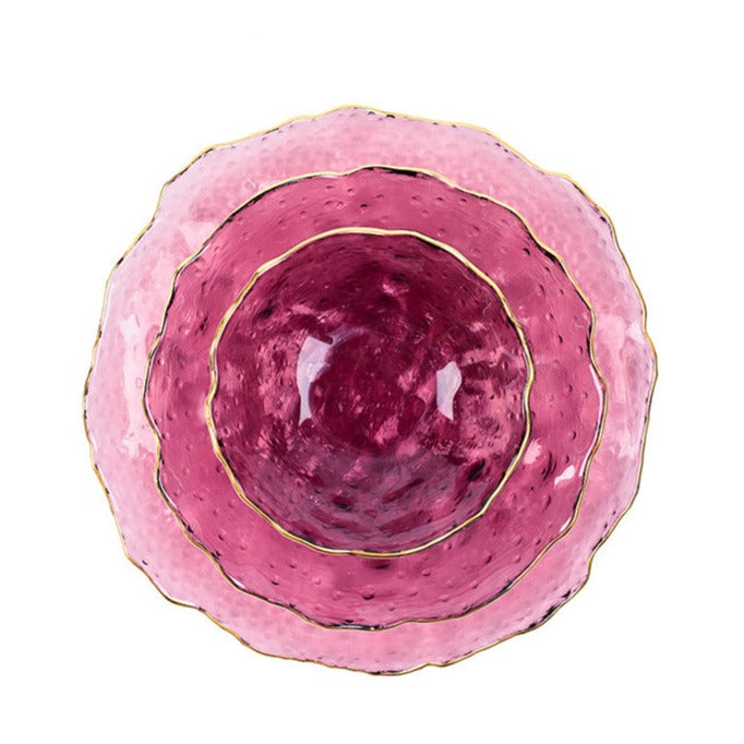 Glass Rose Dish Set of 3