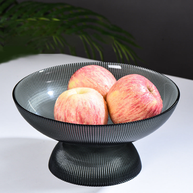 Ribbed Grey Fruit Bowl Large - Glass bowl, serving bowls, bowl for snacks, glass serving bowl, large serving bowl | Bowls for dining table & home decor