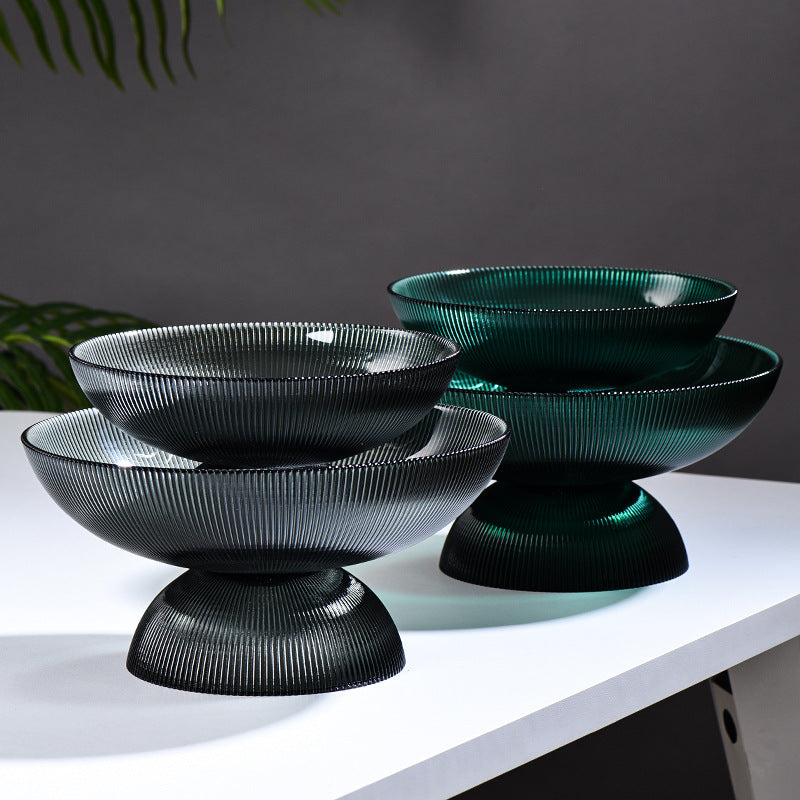 Ribbed Grey Fruit Bowl Small - Glass bowl, serving bowls, bowl for snacks, glass serving bowl, large serving bowl | Bowls for dining table & home decor