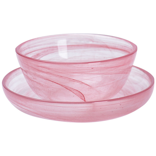 Glass Pink Bowl and Plate Set - Bowl, soup bowl, ceramic bowl, snack bowls, curry bowl, popcorn bowls | Bowls for dining table & home decor