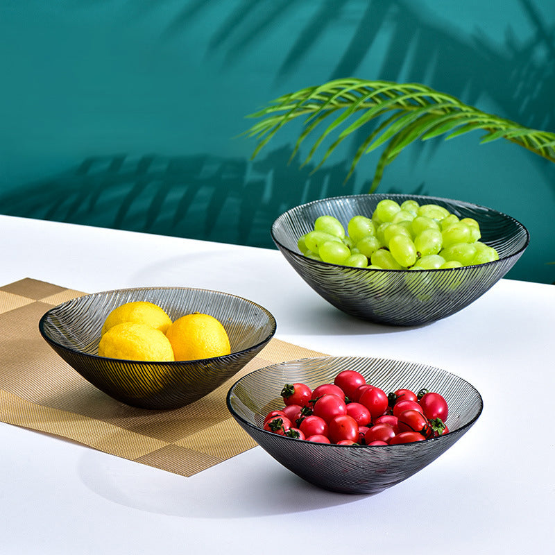 Waves Glass Bowl Set of 3 Grey - Glass bowl, serving bowl set, bowl for snacks, glass serving bowl, large serving bowl | Bowls for dining table & home decor