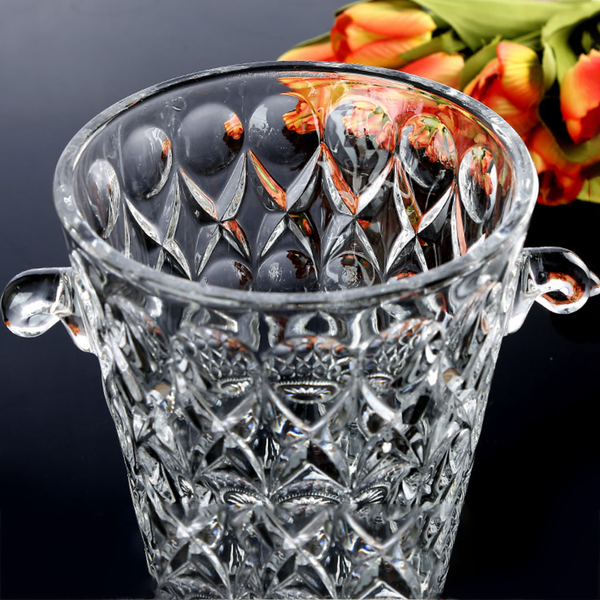 Textured Glass Ice Bucket With Handle