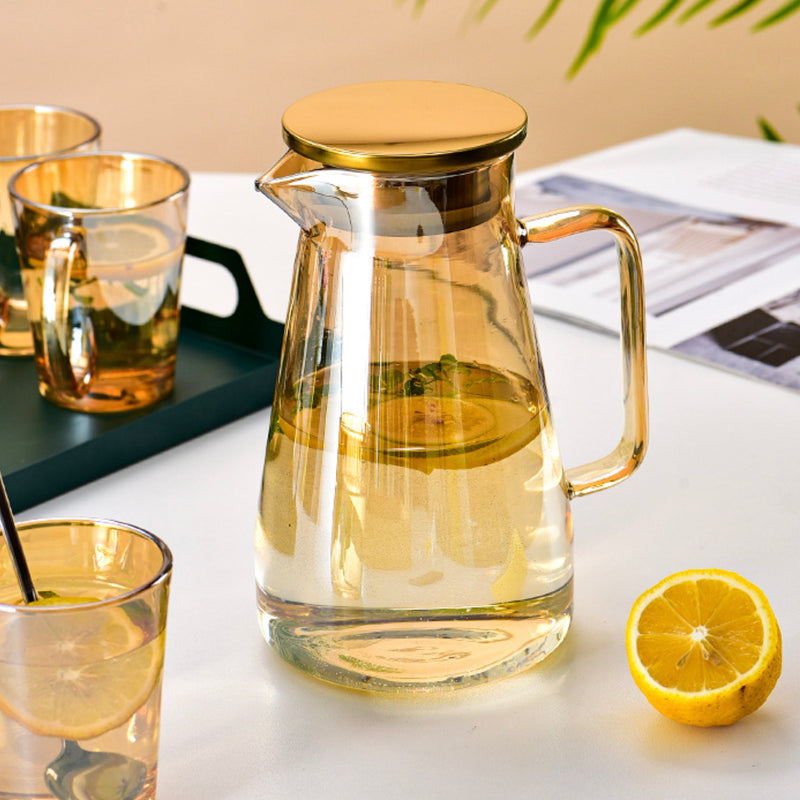Amber Glass Jug and Cup Set of 7 - Tea set, glass jug set, glassware set | Drinkware set for Dining table & Home decor