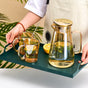 Amber Glass Jug and Cup Set of 7 - Tea set, glass jug set, glassware set | Drinkware set for Dining table & Home decor