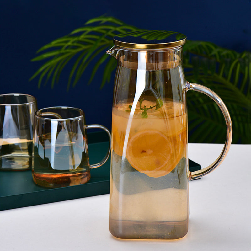 Amber Glass Jug and 4 Cups Set - Tea set, glass jug set, glassware set | Drinkware set for Dining table & Home decor