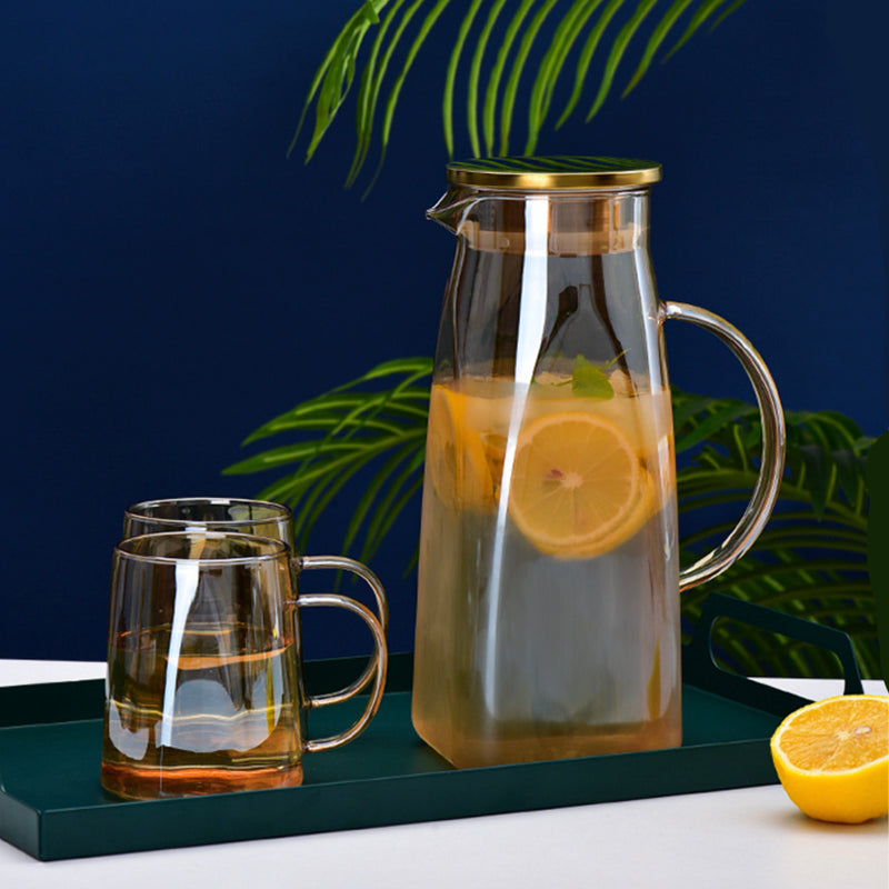 Amber Glass Jug and 4 Cups Set - Tea set, glass jug set, glassware set | Drinkware set for Dining table & Home decor