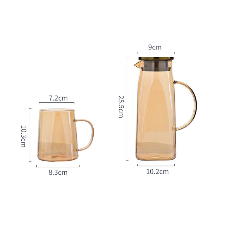 Amber Glass Jug and 4 Cups Set - Tea set, glass jug set, glassware set | Drinkware set for Dining table & Home decor