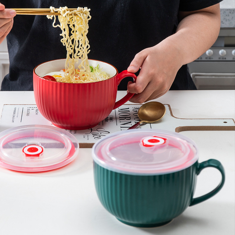 Noodle Cup 700 ml - Soup bowl, ceramic bowl, ramen bowl, serving bowl with lid, salad bowls, noodle bowl, bowl with handle | Bowls for dining table & home decor