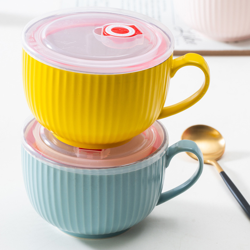 Noodle Cup 700 ml - Soup bowl, ceramic bowl, ramen bowl, serving bowl with lid, salad bowls, noodle bowl, bowl with handle | Bowls for dining table & home decor