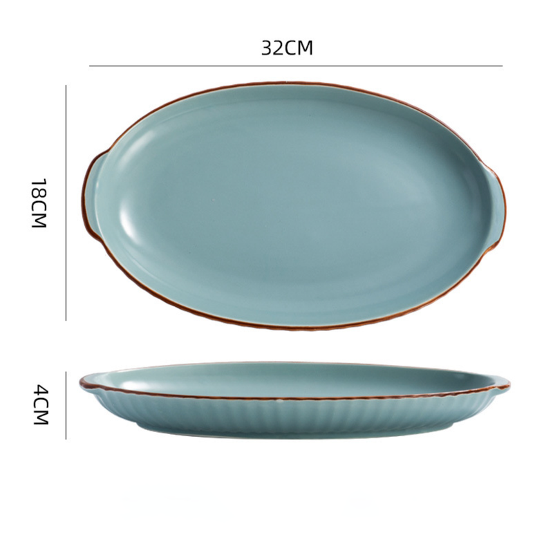 Dune Oval Platter Blue 12 Inch - Ceramic platter, serving platter, fruit platter | Plates for dining table & home decor