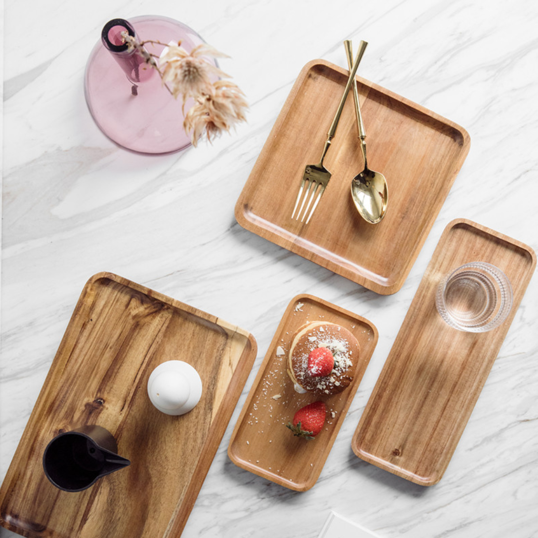 Round Wooden Tray for serving Pizza - Wooden Appetizer Platter for Breads -  Vanity Tray Set - Wood Charcuterie Board for Housewarming Gift