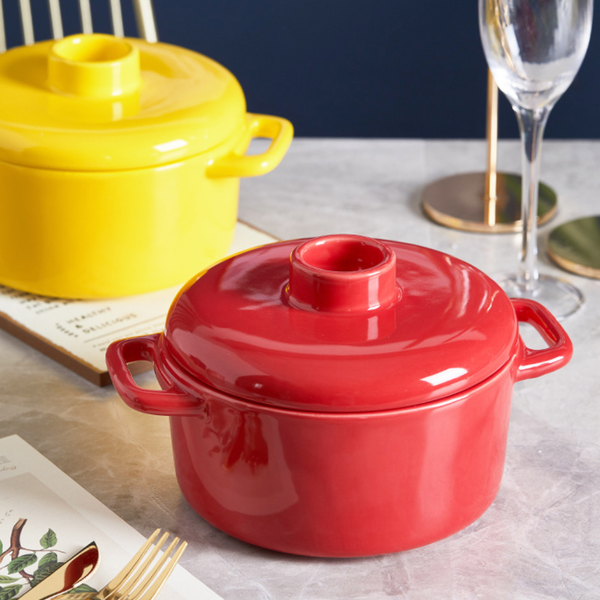 Ceramic Serving Pot - Serving bowl with lid, ceramic bowls with lids, noodle bowl, oven bowl, cooking bowls, bowl with handle | Bowls for dining table & home decor