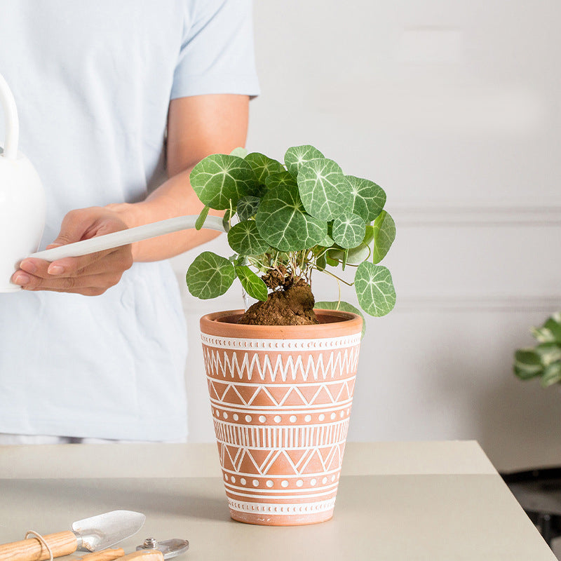 Brown And White Textured Plant Pot - Indoor planters and flower pots | Home decor items