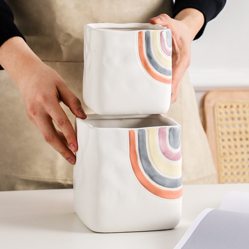 Rainbow Square Pot Medium - Indoor planters and flower pots | Home decor items