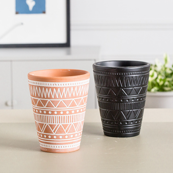 Brown And White Textured Plant Pot - Indoor planters and flower pots | Home decor items