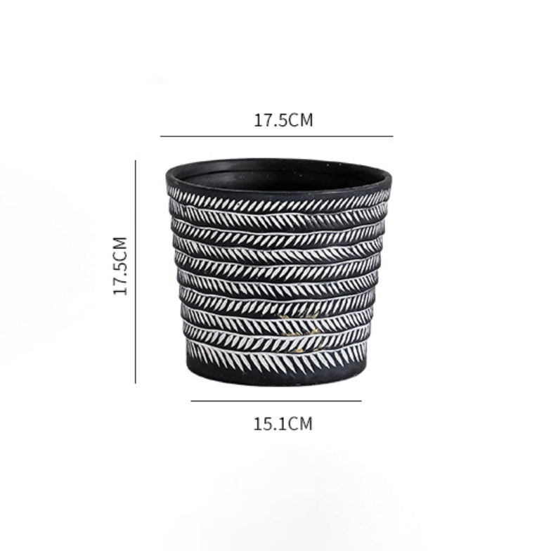White Abstract Lines Black Pot - Indoor planters and flower pots | Home decor items