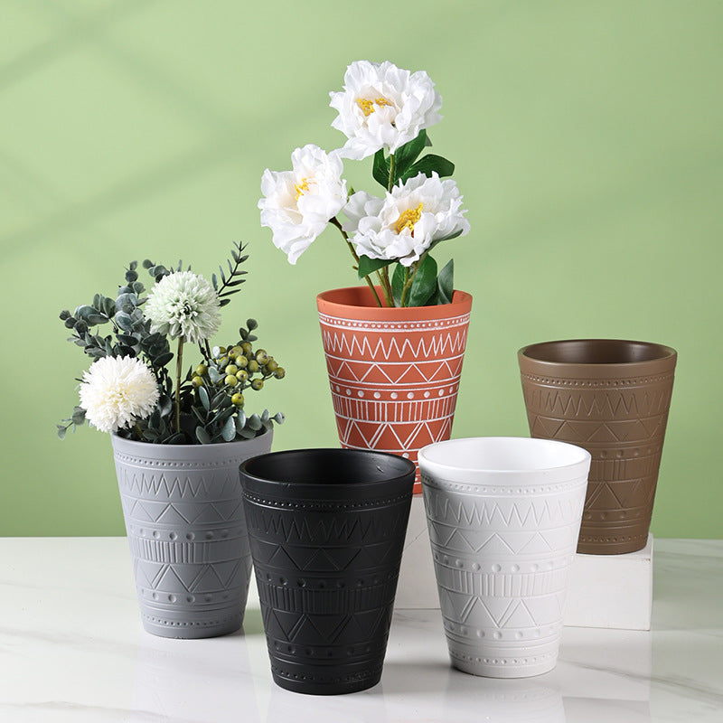 Brown And White Textured Plant Pot - Indoor planters and flower pots | Home decor items