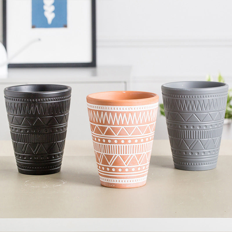 Brown And White Textured Plant Pot - Indoor planters and flower pots | Home decor items