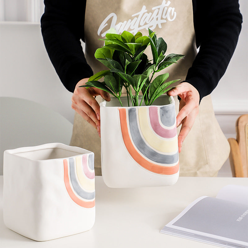 Rainbow Square Pot Medium - Indoor planters and flower pots | Home decor items