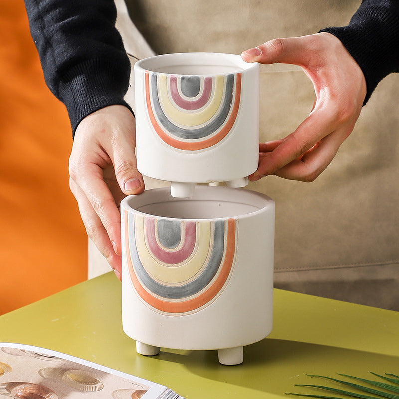 Rainbow Round Pot Medium - Indoor planters and flower pots | Home decor items