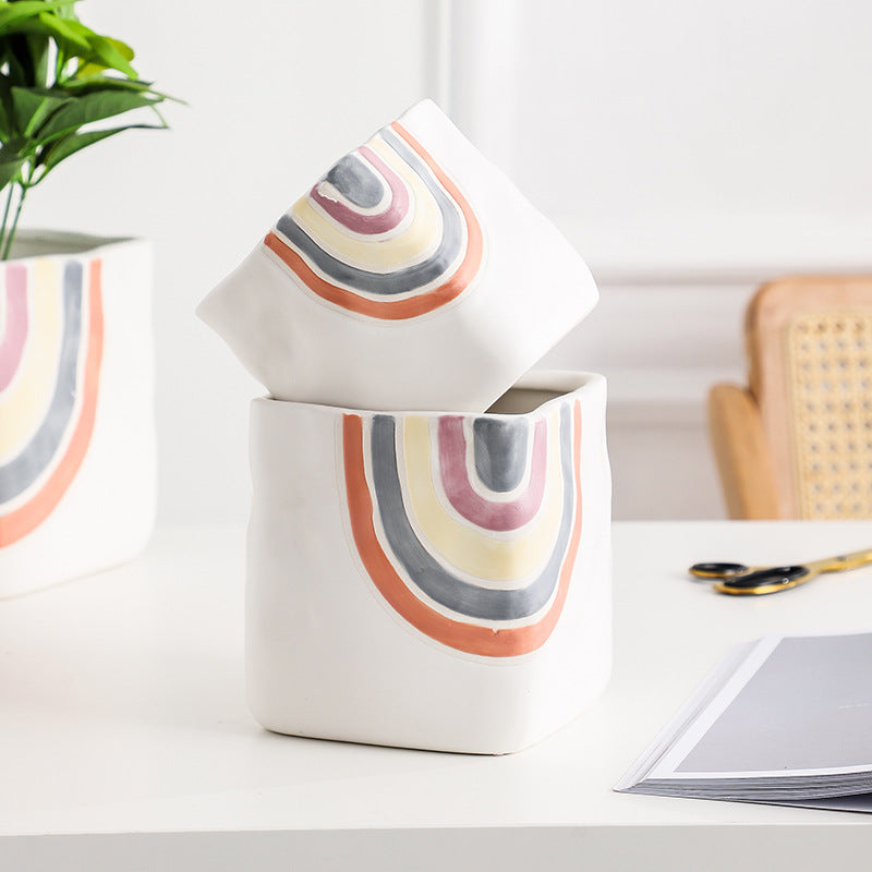 Rainbow Square Pot Medium - Indoor planters and flower pots | Home decor items