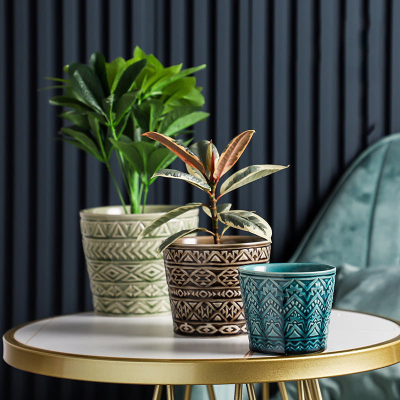 Intricate Texture Sage Green Pot - Plant pot and plant stands | Room decor items