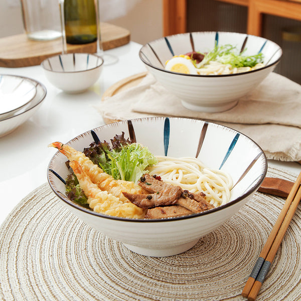 Teardrop White Ceramic 8 inch Ramen Bowl 800 ml - Soup bowl, ceramic bowl, ramen bowl, serving bowls, salad bowls, noodle bowl | Bowls for dining table & home decor
