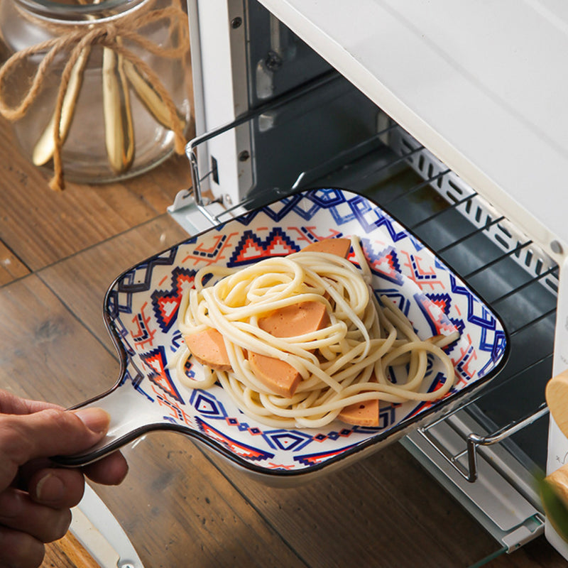 Mandala Blue Square Snack Plate With Handle - Ceramic platter, serving platter, fruit platter | Plates for dining table & home decor