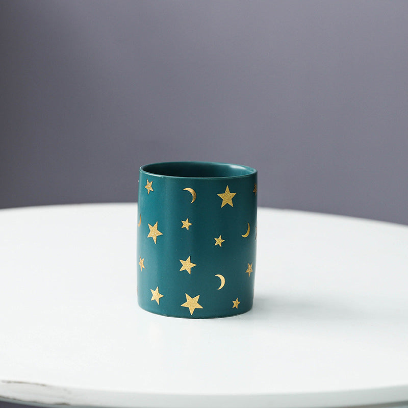 Stars and Moons Green Ceramic Planter