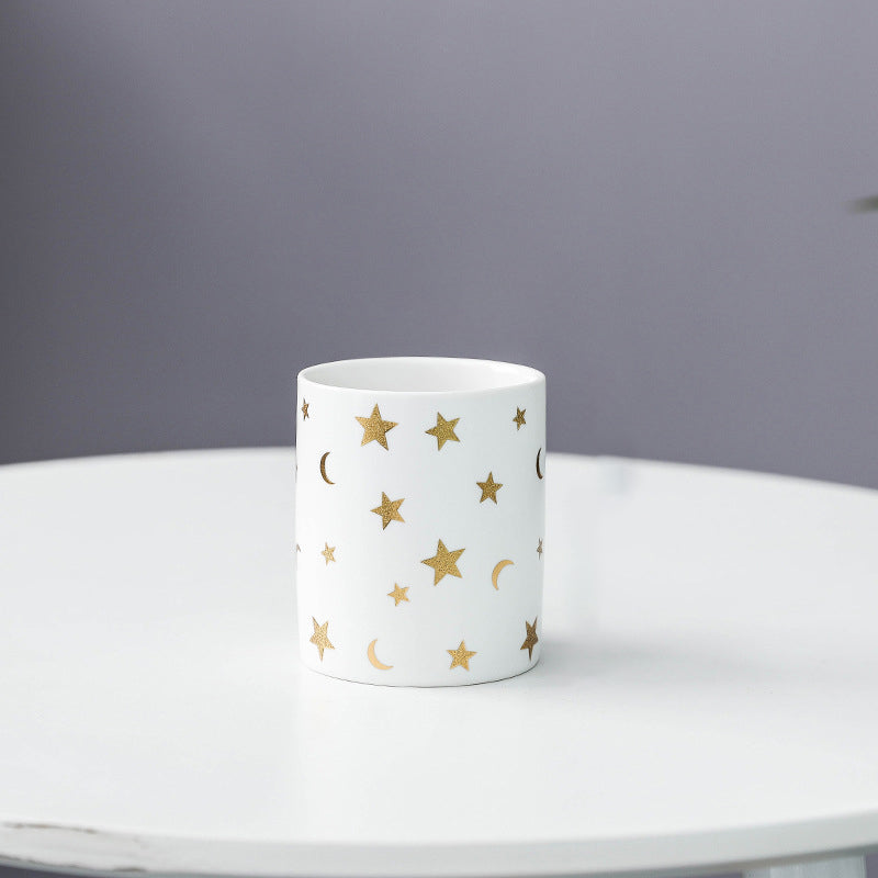 Stars and Moons White Ceramic Planter