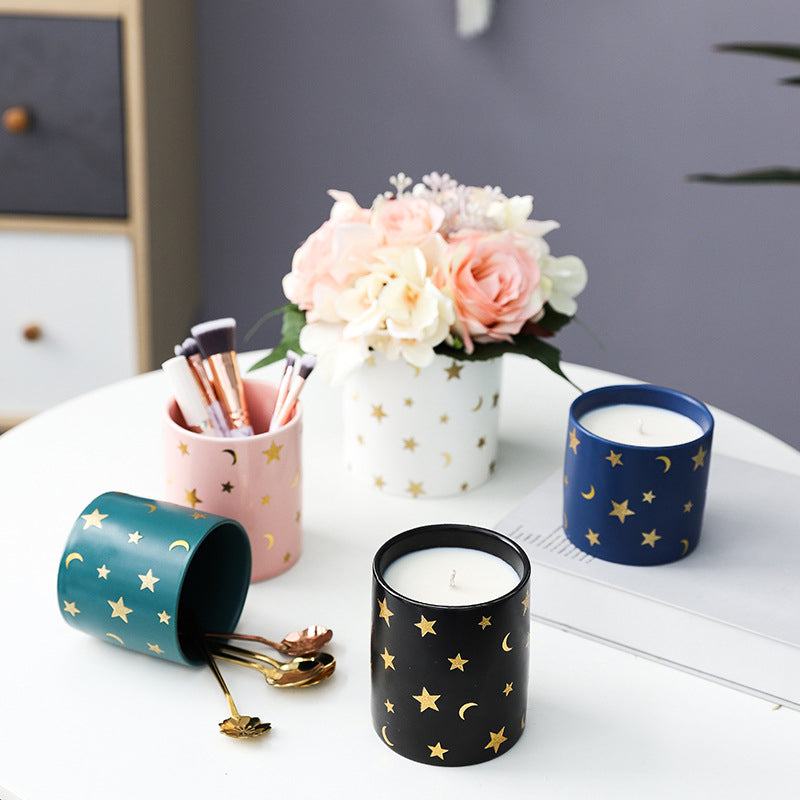 Stars and Moons Black Ceramic Planter