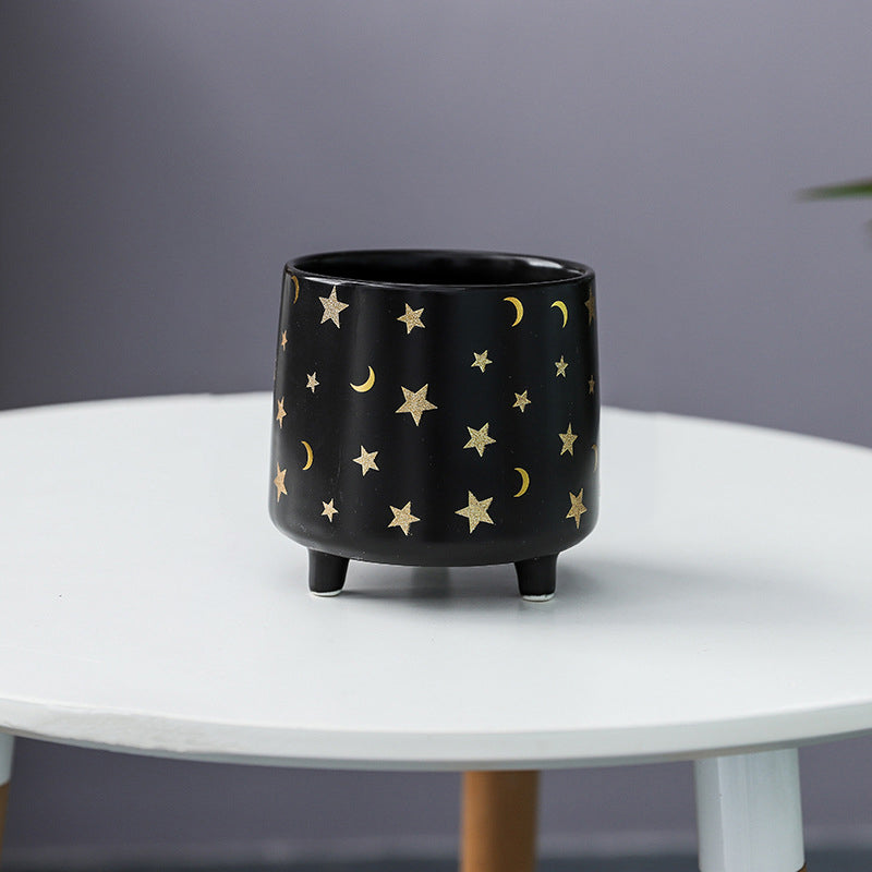 Stars and Moons Black Ceramic Planter Large - Indoor planters and flower pots | Home decor items