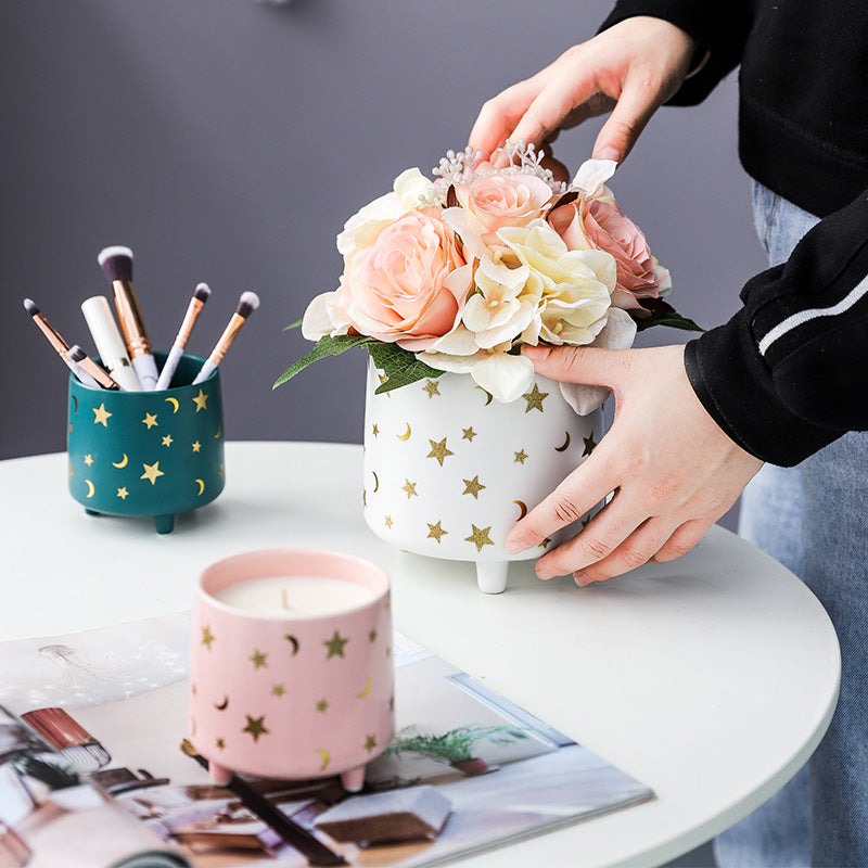 Stars and Moons Pink Ceramic Planter Small - Indoor planters and flower pots | Home decor items