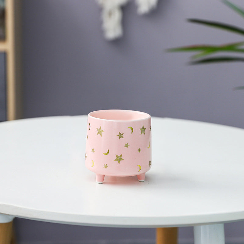 Stars and Moons Pink Ceramic Planter Small - Indoor planters and flower pots | Home decor items
