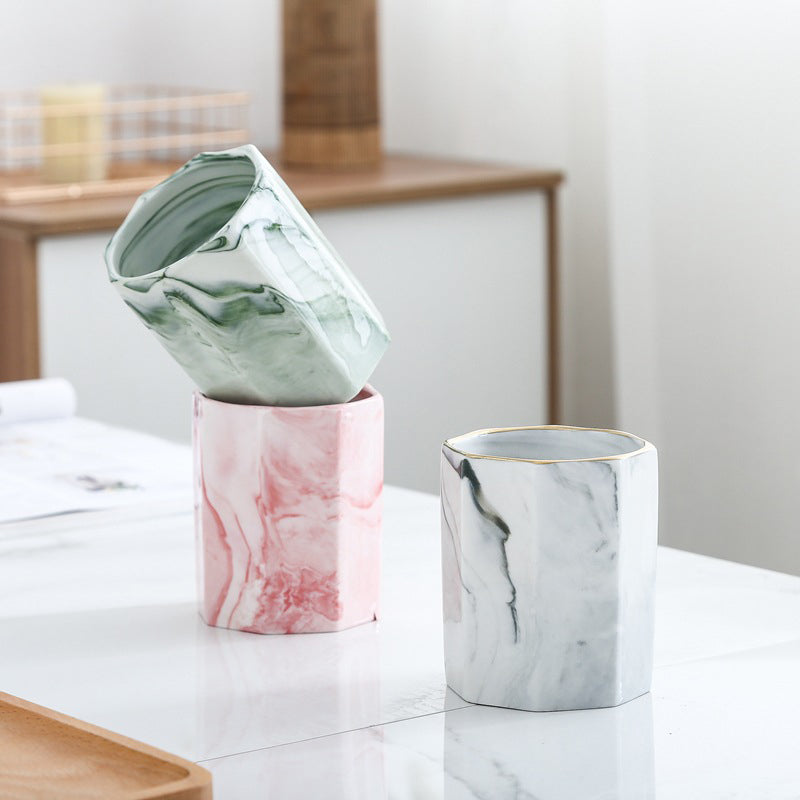 Hexad Marble Green Ceramic Planter