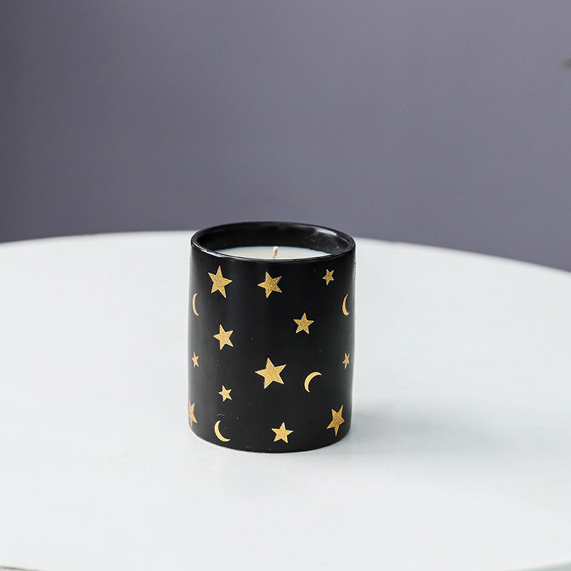 Stars and Moons Black Ceramic Planter