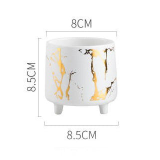 Halcyon Gold White Marble Ceramic Planter With Legs Small - Indoor planters and flower pots | Home decor items