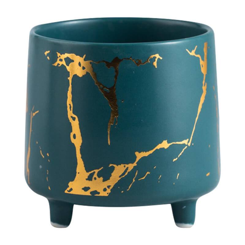 Halcyon Gold Green Marble Ceramic Planter With Legs Small - Indoor planters and flower pots | Home decor items