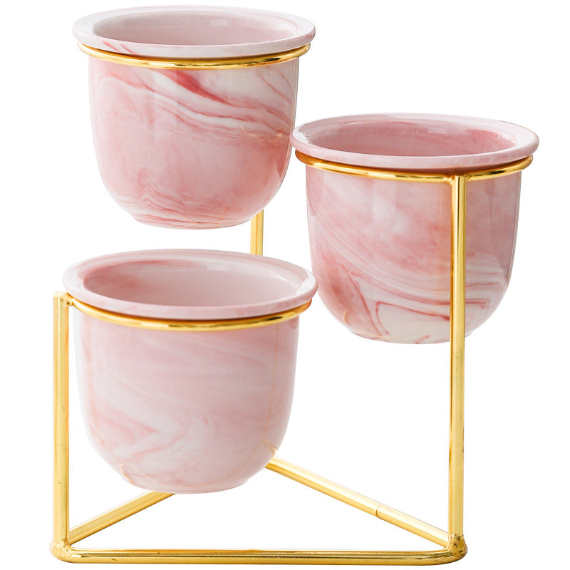Luxe Ceramic Planter Set of 3 With Stand Pink - Plant pot and plant stands | Room decor items