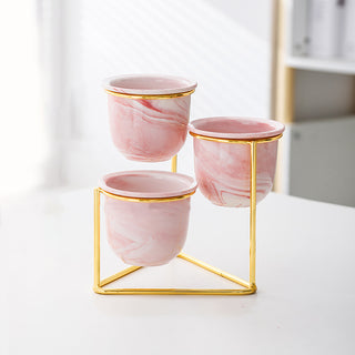 Luxe Ceramic Planter Set of 3 With Stand Pink