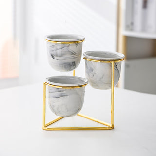 Luxe Ceramic Planter Set of 3 With Stand Grey