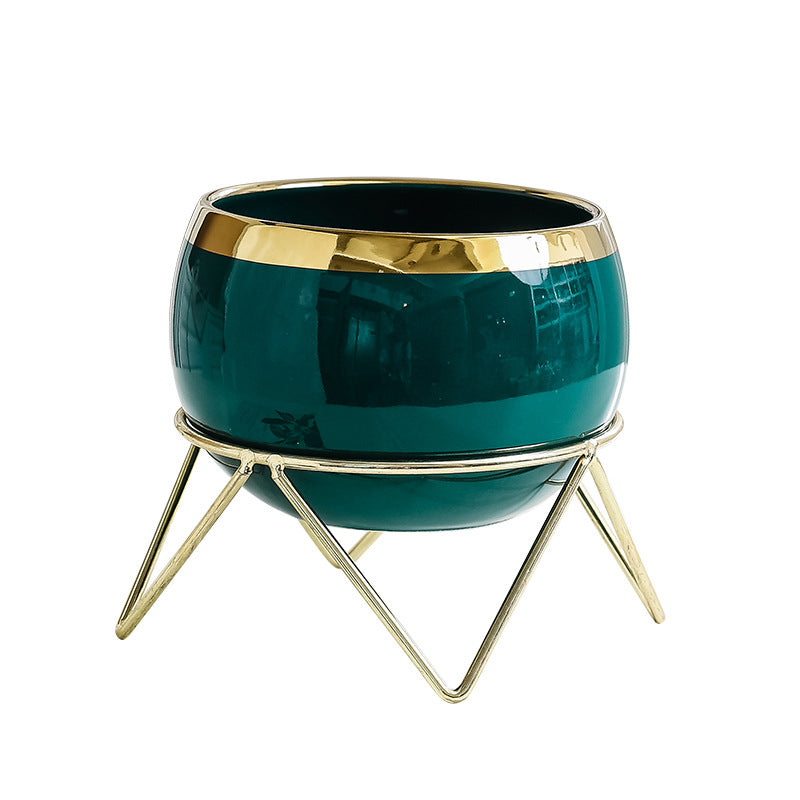 Eclat Ceramic Green Planter With Stand Large - Indoor planters and flower pots | Home decor items