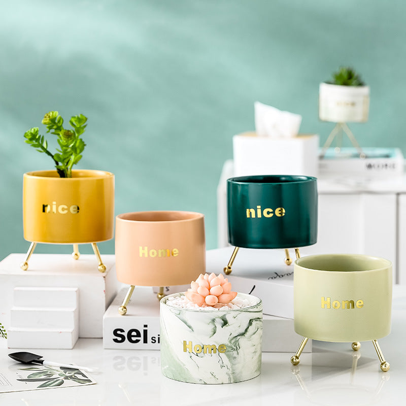Home Ceramic Planter With Stand Green - Indoor planters and flower pots | Home decor items